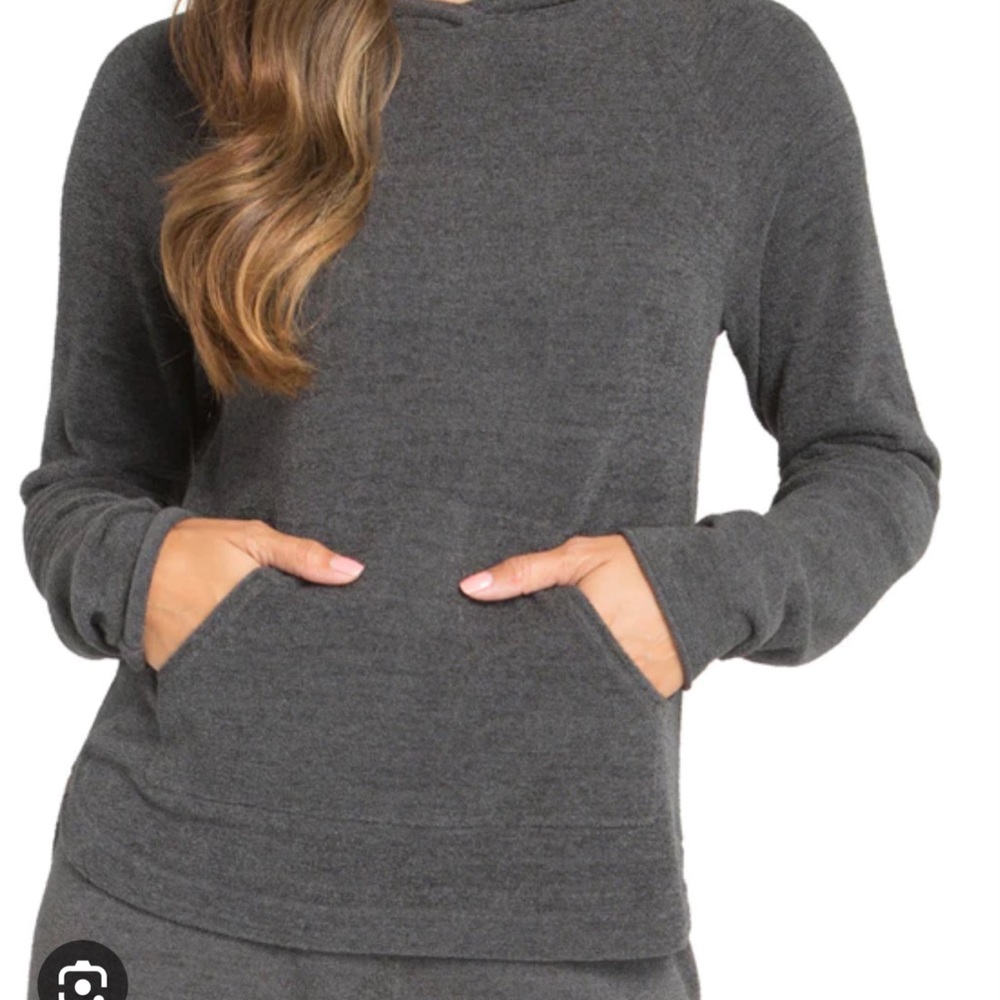 Barefoot Dreams pullover hoodie, large, carbon, charcoal color